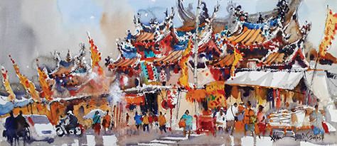 161004 Nine Emperor God Festival @ Burmah Rd, Penang 25x56cm Watercolour