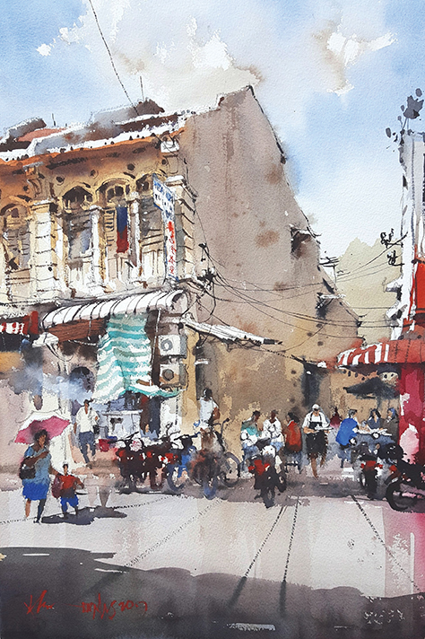 Kimberly Street Kopitiam, Penang 56x38cm Watercolour